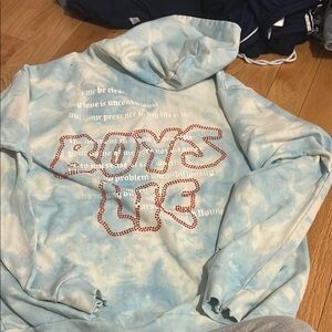 Blue Tie-Dye Hoodie with Graphic Text